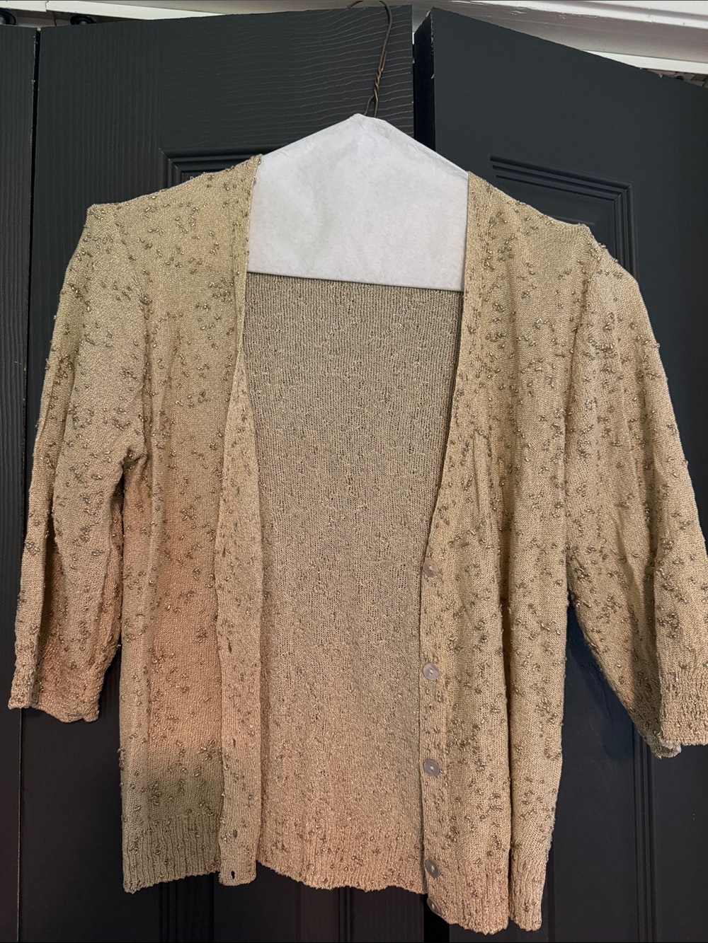 Beaded Open Front Cardigan Sweater in Gold